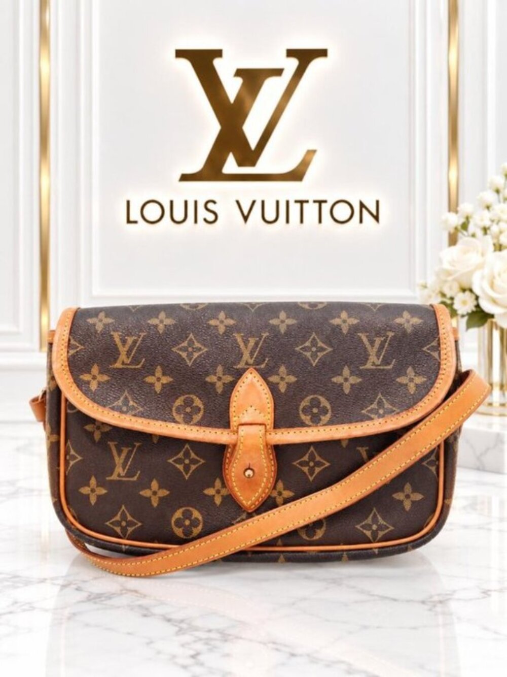 Authentic Louis Vuitton Gibeciere PM Monogram Canvas Crossbody Shoulder Bag